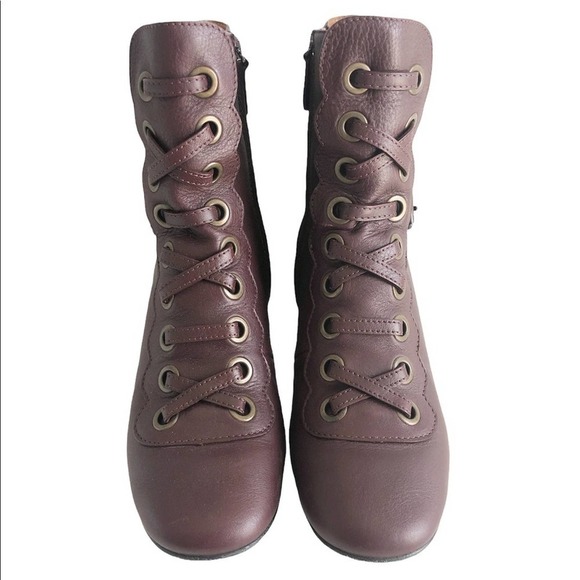 Chloe Calfskin Leather Deep Purple Orson Lace Up Heeled Booties EU 40/US 10 - Picture 3 of 14